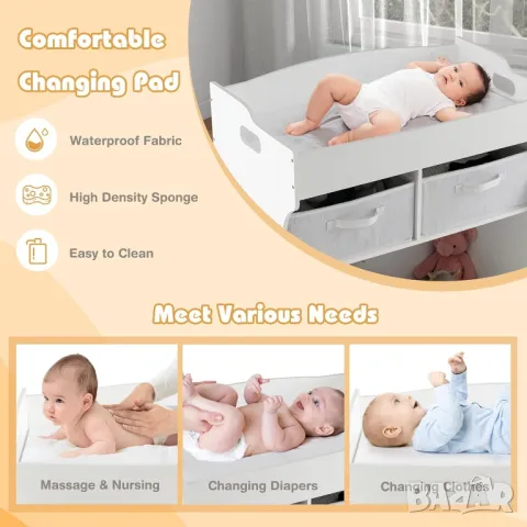 Дървена масичка за повиване, поставка за бебешки пелени с 2 чекмеджета, снимка 2 - Шкафове - 49680744