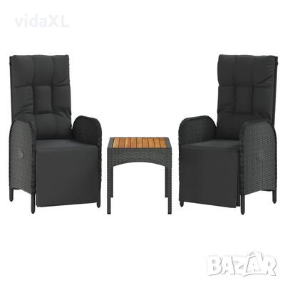 vidaXL Градински накланящи се столове 2 бр с маса черен полиратан（SKU:319910