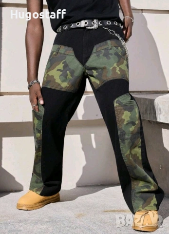 Нови черни камуфлаж baggy дънки Casual Loose Fit Jeans панталони карго M/32