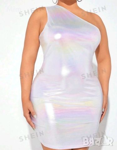 3XL Сребриста еластична рокля от лак/ винил/ в преливащи цветове , снимка 2 - Рокли - 45502712
