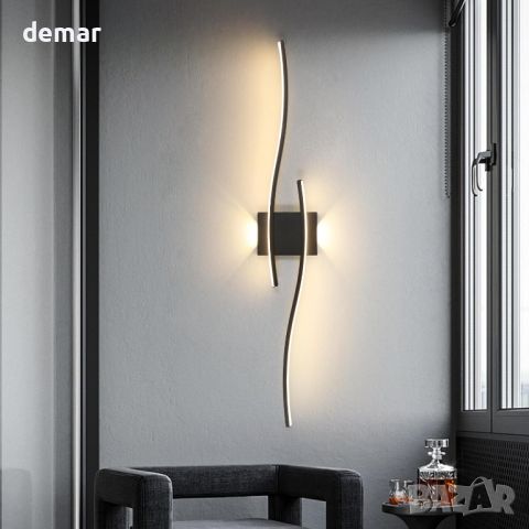 Красива модерна LED стенна вътрешна лампа, 27W LED топло бяло 3000K, 5,5 * 14 * 89 cm, черна ; бяла, снимка 7 - Лед осветление - 46448643