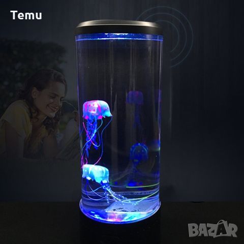 Настолна LED нощна лампа аквариум с медузи. С 16 различни цвята LED светлини, с дистанционно управле, снимка 2 - Лед осветление - 45789264