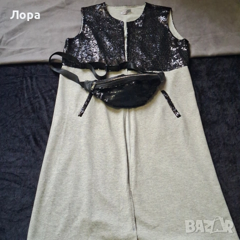 Дамски дълъг елек с пайети , снимка 2 - Елеци - 54121975