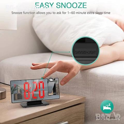 Електронен настолен часовник с проектор таван LED дигитален термометър аларма будилник USB на ток, снимка 8 - Други - 51039079