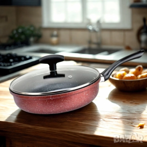 Дълбок тиган с капак Rosberg, Ø 22/26/28 см, Мраморно покритие, Индукция, Бордо меланж