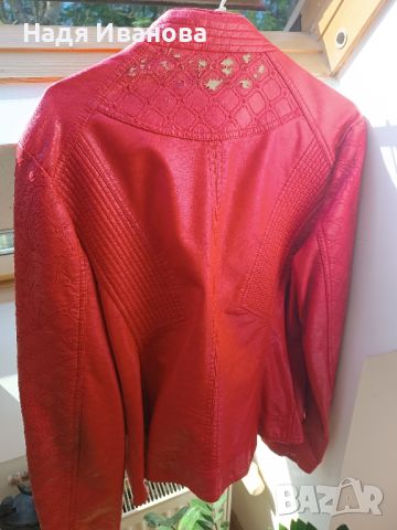 Италианско, червено кожено яке, снимка 2 - Якета - 45700679