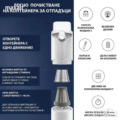 Безкабелна ръчна прахосмукачка Xiaomi Lydsto H2 * Гаранция 2 години, снимка 4 - Прахосмукачки - 49967672