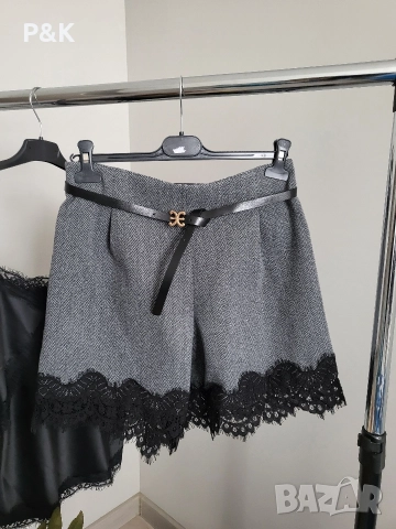 Сиви зимни панталонки с дантела и коланче