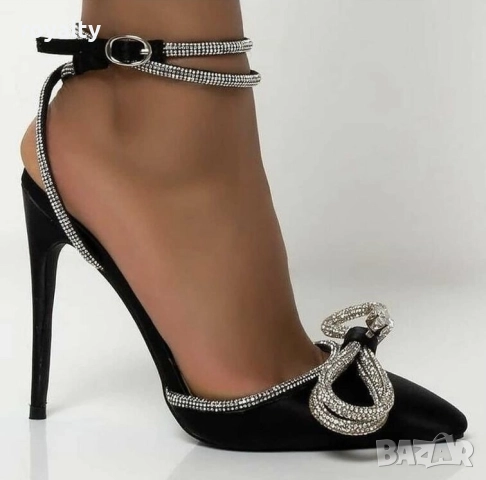 Сандали на ток - черен сатен, снимка 11 - Сандали - 52067957