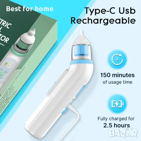 Електрически аспиратор за нос за бебе с 5 степени на засмукване, снимка 6 - Други - 49870515