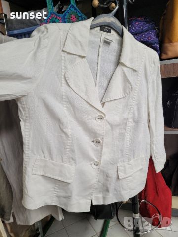 бяло ленено сако,100 % лен - 46 размер, снимка 4 - Сака - 45429480