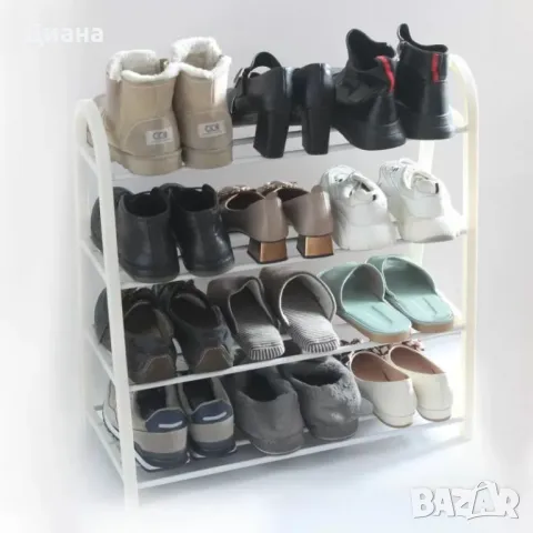 Метален стелаж за обувки с 4 рафта и крака с капачки за под, снимка 1