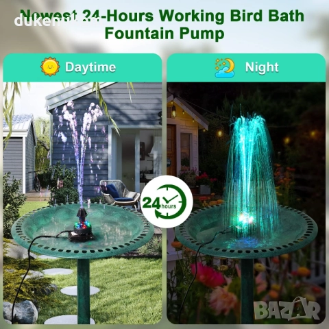 Електрически фонтан с LED светлини, регулируем дебит, 7 дюзи и 5 м кабел, снимка 5 - Градински мебели, декорация  - 52521312