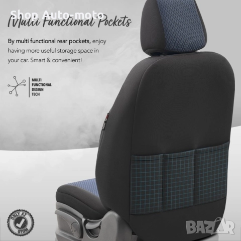 К-т Луксозна Тапицерия Automat-OTOM, Текстил с еко кожа, LINE Design, Черна със син шев, снимка 8 - Аксесоари и консумативи - 52794170