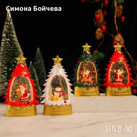 Коледна LED декоративна лампа с вода и брокат – празнична светлина и магия в елховиден дизайн