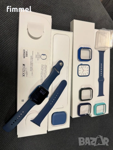 Apple Watch Series 7 GPS 45mm, пълен комплект, оригинален с подаръци, снимка 5 - Смарт часовници - 53241438