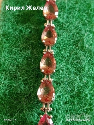 Модерна сребърна гривна с камъни ОЛИВИН много красива перфектно състояние 54200, снимка 4 - Гривни - 54026730