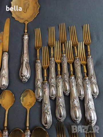 СТАР СРЕБЪРЕН КОМПЛЕКТ ПРИБОРИ С ПОЗЛАТА  -СОЛИНГЕН ,800 ПРОБА, снимка 3 - Антикварни и старинни предмети - 52791492