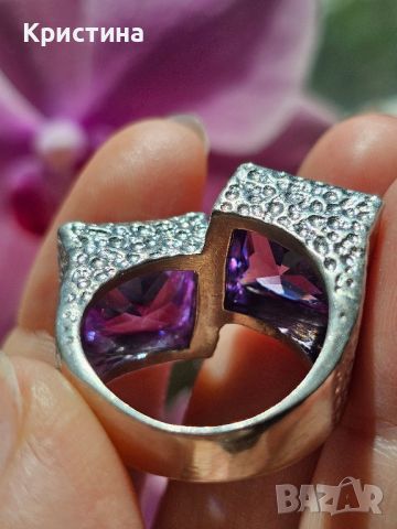 масивен сребърен пръстен с Пурпурен Аметист, снимка 4 - Пръстени - 45113017