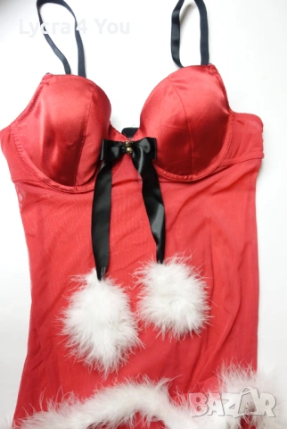 Bonprix Lingerie 85A-B червена нощничка с бял пух, снимка 2 - Бельо - 53841918