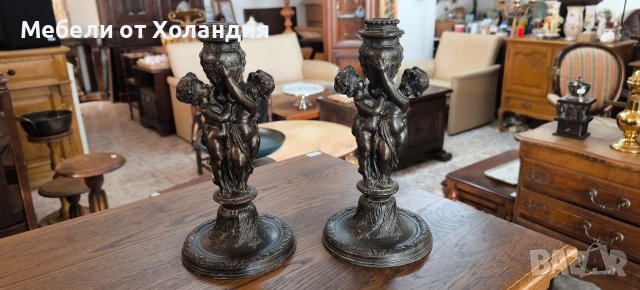 двойка антикварни бронзови свещници, снимка 3 - Антикварни и старинни предмети - 53561921