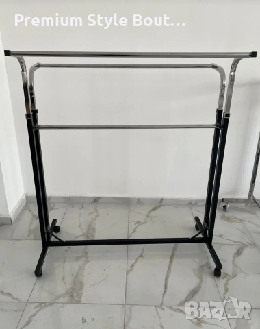 Двойна стойка за дрехи на колела - лесно преместване и повече място за дрехи, снимка 2 - Други - 53891814