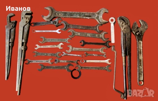 Сет от Стари/Винтидж ръчни инструменти, включващи Гаечни  и Тръбни/Френски ключове + Гедоре