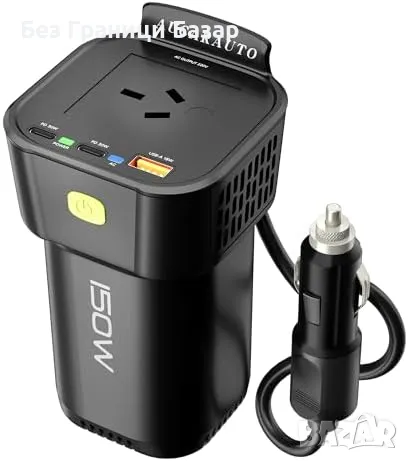 Нов Инвертор за кола автомобил 150W 12V към 220V с USB-C PD и UK контакт, снимка 1 - Друга електроника - 49591705