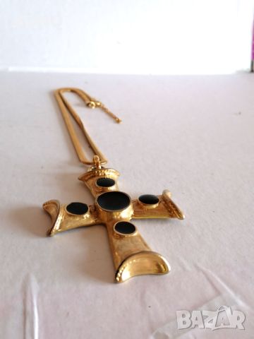 Прекрасен Голям Позлатен Кръст Със Камъни, снимка 4 - Антикварни и старинни предмети - 46097775