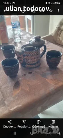Продавам  керамичен чайник  с цедка,и 4 чаши, снимка 3 - Сервизи - 50202863
