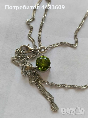 Сребърно колие със зелен цирконии , снимка 6 - Колиета, медальони, синджири - 53710900