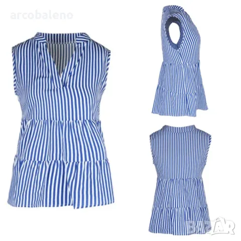 Дамска раирана риза без ръкави с v-образно деколте, снимка 5 - Ризи - 49667678