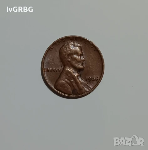 1 цент 1968 САЩ Америка 1 цент САЩ Американска монета 1968 , снимка 1