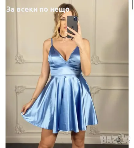 Дамска Сатенена Къса Рокля С Тънки Презрамки - 4 Налични Цвята Код LFS467, снимка 5 - Рокли - 50245641