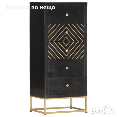 Шкаф с чекмеджета, черно и златисто, 45x30x105 см, манго масив, снимка 5 - Шкафове - 45496109