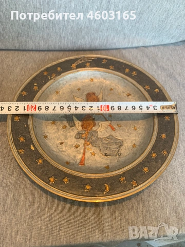 Месингова чиния за стена с   ангели, снимка 5 - Антикварни и старинни предмети - 53758152