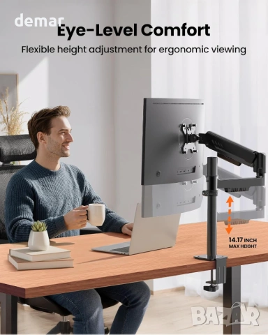 ErGear Стойка за монитор 13-34″, регулируема, до 9 кг, VESA 75x75/100x100 мм, черна, снимка 3 - Монитори - 53402786