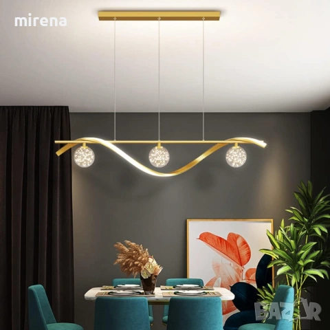 Лампи Nordic Метална лента Висяща лампа ЛЕД LED Димируем полилей Злато, снимка 4 - Лампи за таван - 53420844