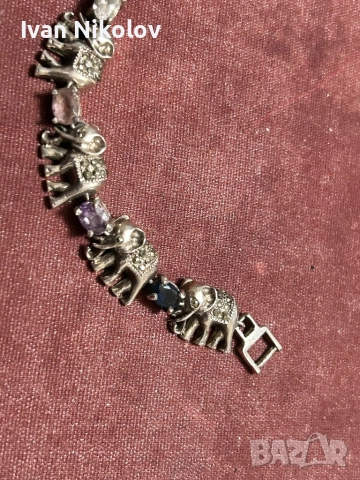 Дамска сребърна гривна “Слончета”, снимка 2 - Гривни - 52851069