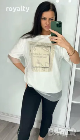 Памучни дамски тениски Два цвята , снимка 4 - Тениски - 49856462