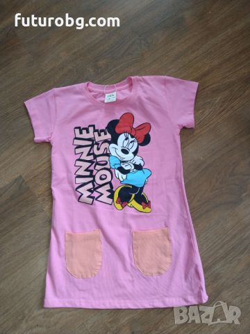 Розова рокля на с щампа на  Мини Маус и два джоба отпред , снимка 1 - Детски рокли и поли - 45950647