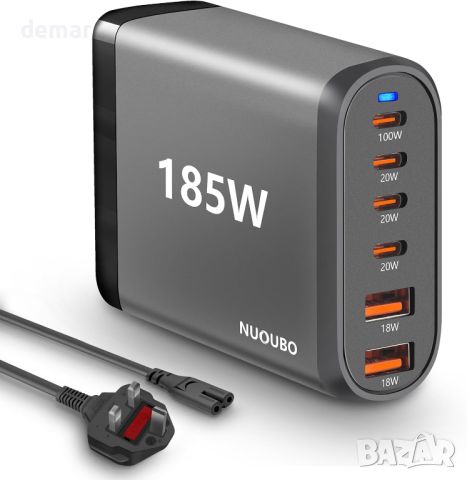 USB C зарядно устройство, NUOUBO 185W GaN 6 порта, 4 USB C+2 USB A, снимка 1 - Друга електроника - 45115010