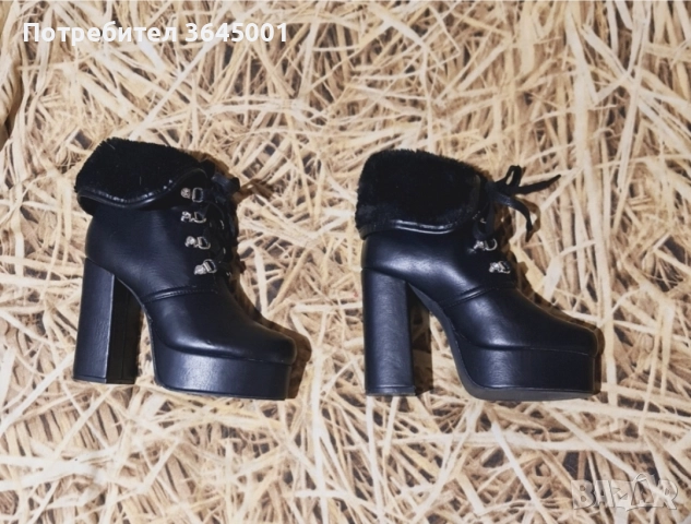 Черни дамски боти от изкуствена кожа с масивен ток и платформа. N36/ НОВИ , снимка 4 - Дамски боти - 52900364