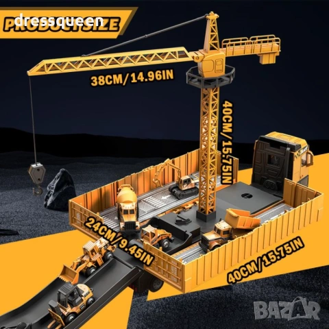 4741 Играчка Голям Камион с Платформа и Разгъваща се Рампа за Строителни Машини, снимка 4 - Коли, камиони, мотори, писти - 53779989