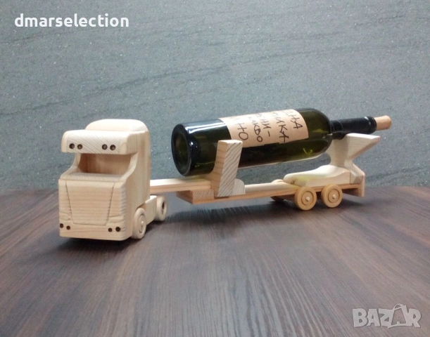 Декоративен дървен камион с ремарке - поставка за бутилка DMAR 319M2