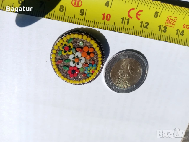  Стара мозаечна брошка,винтидж флорална тема, снимка 8 - Антикварни и старинни предмети - 54126587