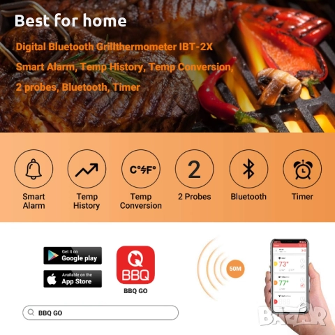 Fashlady Inkbird IBT-2X Безжичен Bluetooth термометър за барбекю, снимка 2 - Друга електроника - 52594206