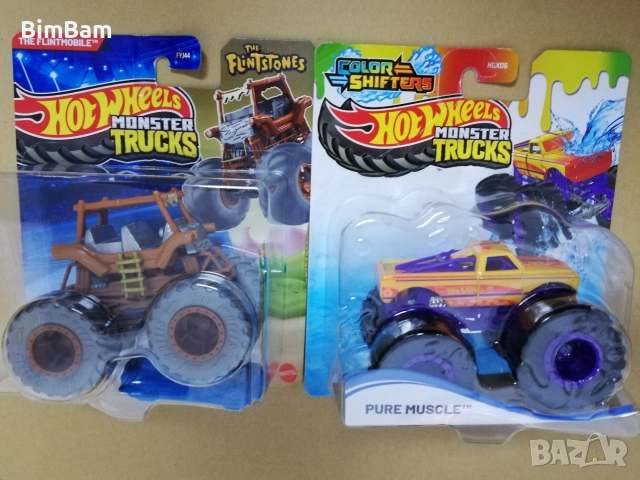 Комплект бъгита Hot Wheels Monster Trucks - The Flintstones / Color shifters Pure Muscle, снимка 2 - Коли, камиони, мотори, писти - 52597340