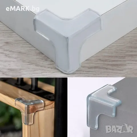 Безцветен силиконов предпазител за ъгли на мебели, шкафове и маси в Т-образна форма, снимка 1