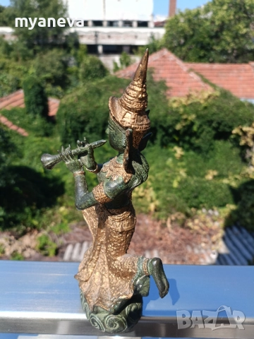 Бронзова статуетка с позлата на азиатска богиня на музиката ,танците , снимка 6 - Статуетки - 51455637